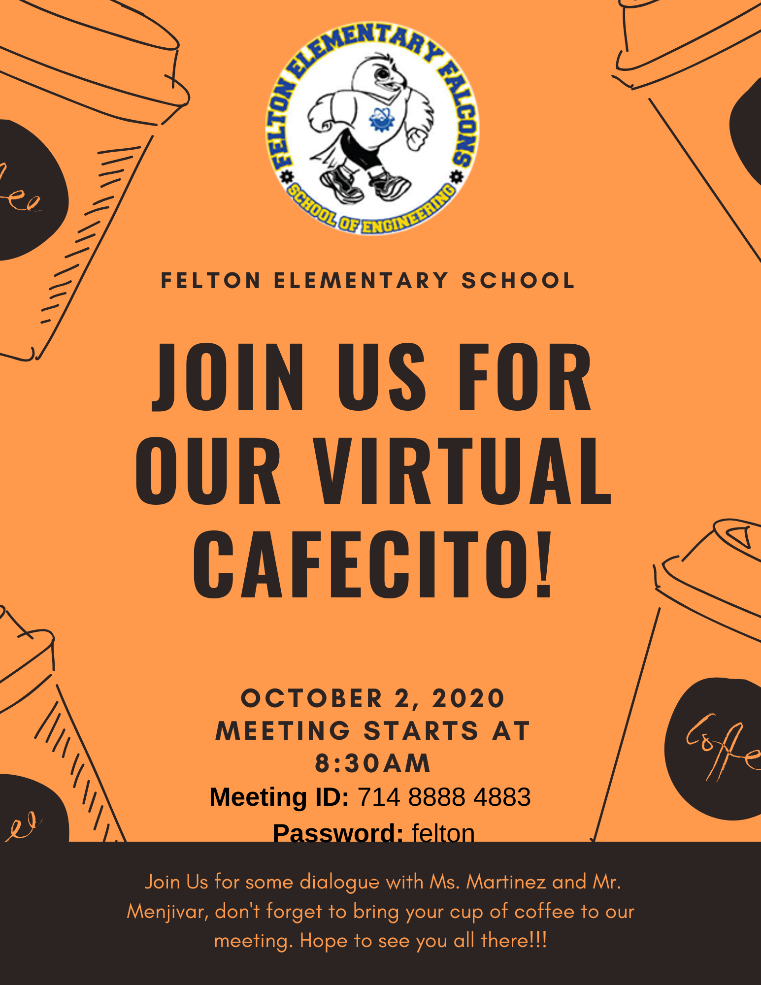Flyer announcement for Cafecito with the principal meeting